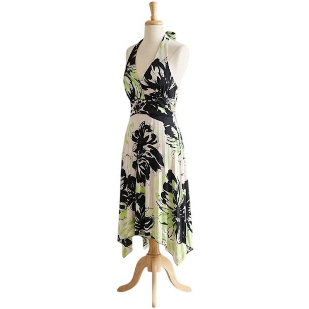 Y2k Speechless Black Green Floral Halter‎ Pleated Fit & Flare Dress Womans Large